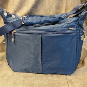 Ebags Cadet Blue travel bag w/gray interior. Five large zippered compartments.
